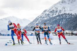 21.01.2023, Livigno, Italy (ITA): Lucas Chanavat (FRA), Janik Riebli (SUI), Michael Hellweger (ITA), James Clugnet (GBR), Haavard Solaas Taugboel (NOR), (l-r)  - FIS world cup cross-country, individual sprint, Livigno (ITA). www.nordicfocus.com. © Modica/NordicFocus. Every downloaded picture is fee-liable.