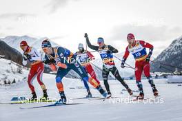 21.01.2023, Livigno, Italy (ITA): Janik Riebli (SUI), James Clugnet (GBR), Jules Chappaz (FRA), Michael Hellweger (ITA), Haavard Solaas Taugboel (NOR), (l-r)  - FIS world cup cross-country, individual sprint, Livigno (ITA). www.nordicfocus.com. © Modica/NordicFocus. Every downloaded picture is fee-liable.