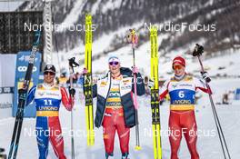 21.01.2023, Livigno, Italy (ITA): Richard Jouve (FRA), Johannes Hoesflot Klaebo (NOR), Janik Riebli (SUI), (l-r) - FIS world cup cross-country, individual sprint, Livigno (ITA). www.nordicfocus.com. © Modica/NordicFocus. Every downloaded picture is fee-liable.