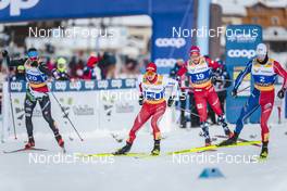 21.01.2023, Livigno, Italy (ITA): Michael Hellweger (ITA), Janik Riebli (SUI), Haavard Solaas Taugboel (NOR), Lucas Chanavat (FRA), (l-r)  - FIS world cup cross-country, individual sprint, Livigno (ITA). www.nordicfocus.com. © Modica/NordicFocus. Every downloaded picture is fee-liable.