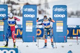 21.01.2023, Livigno, Italy (ITA): Lucas Chanavat (FRA), James Clugnet (GBR), (l-r)  - FIS world cup cross-country, individual sprint, Livigno (ITA). www.nordicfocus.com. © Modica/NordicFocus. Every downloaded picture is fee-liable.