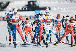 22.01.2023, Livigno, Italy (ITA): Jules Chappaz (FRA), Marcus Grate (SWE), Janik Riebli (SUI), (l-r)  - FIS world cup cross-country, team sprint, Livigno (ITA). www.nordicfocus.com. © Modica/NordicFocus. Every downloaded picture is fee-liable.