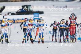 22.01.2023, Livigno, Italy (ITA): Emma Ribom (SWE), Jonna Sundling (SWE), Hanne Wilberg Rofstad (NOR), (l-r)  - FIS world cup cross-country, team sprint, Livigno (ITA). www.nordicfocus.com. © Modica/NordicFocus. Every downloaded picture is fee-liable.