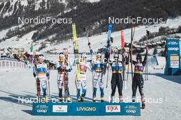 22.01.2023, Livigno, Italy (ITA): Jonna Sundling (SWE), Emma Ribom (SWE), Linn Svahn (SWE), Maja Dahlqvist (SWE), Julia Kern (USA), Rosie Brennan (USA), (l-r) - FIS world cup cross-country, team sprint, Livigno (ITA). www.nordicfocus.com. © Modica/NordicFocus. Every downloaded picture is fee-liable.