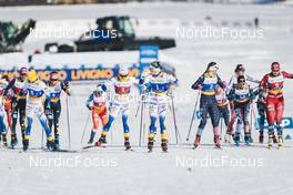 22.01.2023, Livigno, Italy (ITA): Maja Dahlqvist (SWE), Emma Ribom (SWE), Jonna Sundling (SWE), Julia Kern (USA), Hanne Wilberg Rofstad (NOR), (l-r)  - FIS world cup cross-country, team sprint, Livigno (ITA). www.nordicfocus.com. © Modica/NordicFocus. Every downloaded picture is fee-liable.