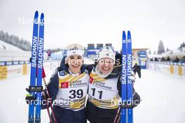 27.01.2023, Les Rousses, France (FRA): Delphine Claudel (FRA), Jessie Diggins (USA), (l-r) - FIS world cup cross-country, 10km, Les Rousses (FRA). www.nordicfocus.com. © Thibaut/NordicFocus. Every downloaded picture is fee-liable.