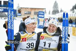 27.01.2023, Les Rousses, France (FRA): Delphine Claudel (FRA), Jessie Diggins (USA), (l-r)  - FIS world cup cross-country, 10km, Les Rousses (FRA). www.nordicfocus.com. © Authamayou/NordicFocus. Every downloaded picture is fee-liable.