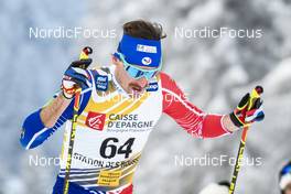 27.01.2023, Les Rousses, France (FRA): Hugo Lapalus (FRA) - FIS world cup cross-country, 10km, Les Rousses (FRA). www.nordicfocus.com. © Authamayou/NordicFocus. Every downloaded picture is fee-liable.