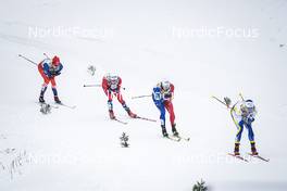 28.01.2023, Les Rousses, France (FRA): Ludek Seller (CZE), Sivert Wiig (NOR), Lucas Chanavat (FRA), Marcus Grate (SWE), (l-r)  - FIS world cup cross-country, individual sprint, Les Rousses (FRA). www.nordicfocus.com. © Thibaut/NordicFocus. Every downloaded picture is fee-liable.