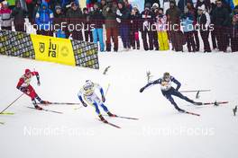 28.01.2023, Les Rousses, France (FRA): Haavard Solaas Taugboel (NOR), Marcus Grate (SWE), Ben Ogden (USA), (l-r)  - FIS world cup cross-country, individual sprint, Les Rousses (FRA). www.nordicfocus.com. © Thibaut/NordicFocus. Every downloaded picture is fee-liable.