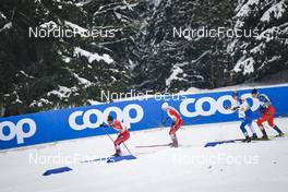 28.01.2023, Les Rousses, France (FRA): Richard Jouve (FRA), Renaud Jay (FRA), Olli Ahonen (FIN), Ondrej Cerny (CZE), (l-r), Coop  - FIS world cup cross-country, individual sprint, Les Rousses (FRA). www.nordicfocus.com. © Thibaut/NordicFocus. Every downloaded picture is fee-liable.