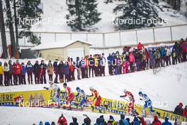 28.01.2023, Les Rousses, France (FRA): Edvin Anger (SWE), Richard Jouve (FRA), Johannes Hoesflot Klaebo (NOR), Sivert Wiig (NOR), Niilo Moilanen (FIN), (l-r) Le Gruyere - FIS world cup cross-country, individual sprint, Les Rousses (FRA). www.nordicfocus.com. © Thibaut/NordicFocus. Every downloaded picture is fee-liable.