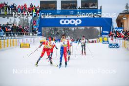 28.01.2023, Les Rousses, France (FRA): Johannes Hoesflot Klaebo (NOR), Richard Jouve (FRA), (l-r)  - FIS world cup cross-country, individual sprint, Les Rousses (FRA). www.nordicfocus.com. © Authamayou/NordicFocus. Every downloaded picture is fee-liable.
