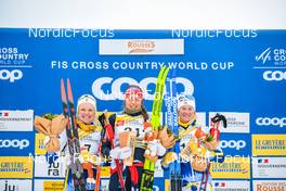 28.01.2023, Les Rousses, France (FRA): Emma Ribom (SWE), Kristine Stavaas Skistad (NOR), Maja Dahlqvist (SWE), (l-r), (l-r) - FIS world cup cross-country, individual sprint, Les Rousses (FRA). www.nordicfocus.com. © Authamayou/NordicFocus. Every downloaded picture is fee-liable.