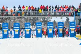 28.01.2023, Les Rousses, France (FRA): Niilo Moilanen (FIN), Lauri Vuorinen (FIN), Edvin Anger (SWE), Johannes Hoesflot Klaebo (NOR), Richard Jouve (FRA), Sivert Wiig (NOR), (l-r)  - FIS world cup cross-country, individual sprint, Les Rousses (FRA). www.nordicfocus.com. © Authamayou/NordicFocus. Every downloaded picture is fee-liable.