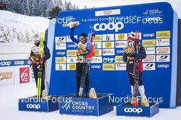 28.01.2023, Les Rousses, France (FRA): Johannes Hoesflot Klaebo (NOR), Richard Jouve (FRA), Paal Golberg (NOR), (l-r) - FIS world cup cross-country, individual sprint, Les Rousses (FRA). www.nordicfocus.com. © Thibaut/NordicFocus. Every downloaded picture is fee-liable.