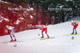 28.01.2023, Les Rousses, France (FRA): Edvin Anger (SWE), Erik Valnes (NOR), Johannes Hoesflot Klaebo (NOR), (l-r)  - FIS world cup cross-country, individual sprint, Les Rousses (FRA). www.nordicfocus.com. © Thibaut/NordicFocus. Every downloaded picture is fee-liable.