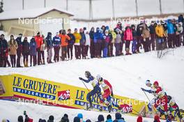 28.01.2023, Les Rousses, France (FRA): Ben Ogden (USA), Lucas Chanavat (FRA), Marcus Grate (SWE), Haavard Solaas Taugboel (NOR), (l-r) , Le Gruyere - FIS world cup cross-country, individual sprint, Les Rousses (FRA). www.nordicfocus.com. © Thibaut/NordicFocus. Every downloaded picture is fee-liable.