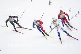 28.01.2023, Les Rousses, France (FRA): Federico Pellegrino (ITA), Lucas Chanavat (FRA), Marcus Grate (SWE), Haavard Solaas Taugboel (NOR), (l-r)  - FIS world cup cross-country, individual sprint, Les Rousses (FRA). www.nordicfocus.com. © Thibaut/NordicFocus. Every downloaded picture is fee-liable.