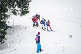 28.01.2023, Les Rousses, France (FRA): Even Northug (NOR), Ondrej Cerny (CZE), Renaud Jay (FRA), Olli Ahonen (FIN), Richard Jouve (FRA), (l-r)  - FIS world cup cross-country, individual sprint, Les Rousses (FRA). www.nordicfocus.com. © Thibaut/NordicFocus. Every downloaded picture is fee-liable.
