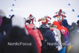 28.01.2023, Les Rousses, France (FRA): Edvin Anger (SWE), Erwan Kaeser (SUI), Sindre Bjoernestad Skar (NOR), Johannes Hoesflot Klaebo (NOR), Roman Schaad (SUI), Erik Valnes (NOR), (l-r)  - FIS world cup cross-country, individual sprint, Les Rousses (FRA). www.nordicfocus.com. © Thibaut/NordicFocus. Every downloaded picture is fee-liable.