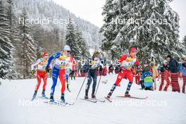 28.01.2023, Les Rousses, France (FRA): Jules Chappaz (FRA), Ben Ogden (USA), Haavard Solaas Taugboel (NOR), (l-r)  - FIS world cup cross-country, individual sprint, Les Rousses (FRA). www.nordicfocus.com. © Authamayou/NordicFocus. Every downloaded picture is fee-liable.
