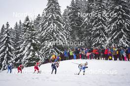 28.01.2023, Les Rousses, France (FRA): Anne Kyllonen (FIN), Lotta Udnes Weng (NOR), Anna Svendsen (NOR), Julia Kern (USA), Jonna Sundling (SWE), (l-r)  - FIS world cup cross-country, individual sprint, Les Rousses (FRA). www.nordicfocus.com. © Thibaut/NordicFocus. Every downloaded picture is fee-liable.