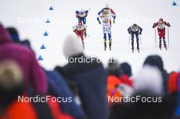 28.01.2023, Les Rousses, France (FRA): Andrew Young (GBR), Valerio Grond (SUI), Jules Chappaz (FRA), Johan Haeggstroem (SWE), Ben Ogden (USA), Haavard Solaas Taugboel (NOR), (l-r)  - FIS world cup cross-country, individual sprint, Les Rousses (FRA). www.nordicfocus.com. © Thibaut/NordicFocus. Every downloaded picture is fee-liable.