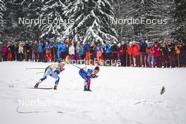 28.01.2023, Les Rousses, France (FRA): Edvin Anger (SWE), Richard Jouve (FRA), (l-r)  - FIS world cup cross-country, individual sprint, Les Rousses (FRA). www.nordicfocus.com. © Thibaut/NordicFocus. Every downloaded picture is fee-liable.