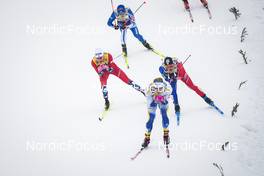 28.01.2023, Les Rousses, France (FRA): Johannes Hoesflot Klaebo (NOR), Lauri Vuorinen (FIN), Richard Jouve (FRA), (l-r)  - FIS world cup cross-country, individual sprint, Les Rousses (FRA). www.nordicfocus.com. © Thibaut/NordicFocus. Every downloaded picture is fee-liable.