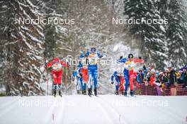 28.01.2023, Les Rousses, France (FRA): Even Northug (NOR), Olli Ahonen (FIN), Richard Jouve (FRA), (l-r)  - FIS world cup cross-country, individual sprint, Les Rousses (FRA). www.nordicfocus.com. © Authamayou/NordicFocus. Every downloaded picture is fee-liable.