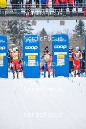 28.01.2023, Les Rousses, France (FRA): Johannes Hoesflot Klaebo (NOR), Richard Jouve (FRA), Sivert Wiig (NOR), (l-r)  - FIS world cup cross-country, individual sprint, Les Rousses (FRA). www.nordicfocus.com. © Authamayou/NordicFocus. Every downloaded picture is fee-liable.