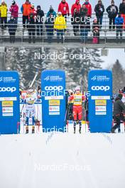 28.01.2023, Les Rousses, France (FRA): Edvin Anger (SWE), Johannes Hoesflot Klaebo (NOR), (l-r)  - FIS world cup cross-country, individual sprint, Les Rousses (FRA). www.nordicfocus.com. © Authamayou/NordicFocus. Every downloaded picture is fee-liable.