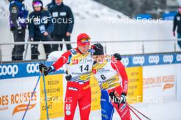 28.01.2023, Les Rousses, France (FRA): Paal Golberg (NOR), Richard Jouve (FRA), (l-r)  - FIS world cup cross-country, individual sprint, Les Rousses (FRA). www.nordicfocus.com. © Authamayou/NordicFocus. Every downloaded picture is fee-liable.