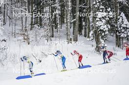 29.01.2023, Les Rousses, France (FRA): Ebba Andersson (SWE), Kerttu Niskanen (FIN), Teresa Stadlober (AUT), Jessie Diggins (USA), Silje Theodorsen (NOR), (l-r)  - FIS world cup cross-country, mass, Les Rousses (FRA). www.nordicfocus.com. © Thibaut/NordicFocus. Every downloaded picture is fee-liable.