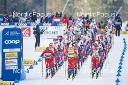 29.01.2023, Les Rousses, France (FRA): Paal Golberg (NOR), Simen Hegstad Krueger (NOR), Martin Loewstroem Nyenget (NOR), Johannes Hoesflot Klaebo (NOR), Hans Christer Holund (NOR), (l-r)  - FIS world cup cross-country, mass, Les Rousses (FRA). www.nordicfocus.com. © Thibaut/NordicFocus. Every downloaded picture is fee-liable.