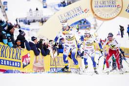 29.01.2023, Les Rousses, France (FRA): Maja Dahlqvist (SWE), Linn Svahn (SWE), Lea Fischer (SUI), (l-r)  - FIS world cup cross-country, mass, Les Rousses (FRA). www.nordicfocus.com. © Thibaut/NordicFocus. Every downloaded picture is fee-liable.
