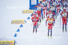 29.01.2023, Les Rousses, France (FRA): Paal Golberg (NOR), Simen Hegstad Krueger (NOR), Didrik Toenseth (NOR), Johannes Hoesflot Klaebo (NOR), Hans Christer Holund (NOR), (l-r)  - FIS world cup cross-country, mass, Les Rousses (FRA). www.nordicfocus.com. © Thibaut/NordicFocus. Every downloaded picture is fee-liable.