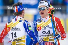 29.01.2023, Les Rousses, France (FRA): Hugo Lapalus (FRA), Theo Schely (FRA), (l-r)  - FIS world cup cross-country, mass, Les Rousses (FRA). www.nordicfocus.com. © Thibaut/NordicFocus. Every downloaded picture is fee-liable.