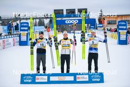 29.01.2023, Les Rousses, France (FRA): Iivo Niskanen (FIN), Johannes Hoesflot Klaebo (NOR), William Poromaa (SWE), (l-r)  - FIS world cup cross-country, mass, Les Rousses (FRA). www.nordicfocus.com. © Authamayou/NordicFocus. Every downloaded picture is fee-liable.