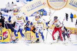 29.01.2023, Les Rousses, France (FRA): Maja Dahlqvist (SWE), Linn Svahn (SWE), Lea Fischer (SUI), (l-r)  - FIS world cup cross-country, mass, Les Rousses (FRA). www.nordicfocus.com. © Thibaut/NordicFocus. Every downloaded picture is fee-liable.