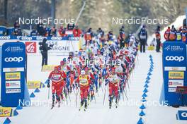 29.01.2023, Les Rousses, France (FRA): Paal Golberg (NOR), Johannes Hoesflot Klaebo (NOR), Hans Christer Holund (NOR), (l-r)  - FIS world cup cross-country, mass, Les Rousses (FRA). www.nordicfocus.com. © Thibaut/NordicFocus. Every downloaded picture is fee-liable.