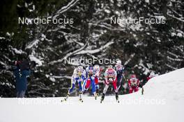 29.01.2023, Les Rousses, France (FRA): Teresa Stadlober (AUT), Ebba Andersson (SWE), Kerttu Niskanen (FIN), Jessie Diggins (USA), (l-r)  - FIS world cup cross-country, mass, Les Rousses (FRA). www.nordicfocus.com. © Thibaut/NordicFocus. Every downloaded picture is fee-liable.
