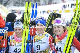 29.01.2023, Les Rousses, France (FRA): Coralie Bentz (FRA), Delphine Claudel (FRA), Lena Quintin (FRA), (l-r)  - FIS world cup cross-country, mass, Les Rousses (FRA). www.nordicfocus.com. © Authamayou/NordicFocus. Every downloaded picture is fee-liable.