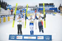 29.01.2023, Les Rousses, France (FRA): Kerttu Niskanen (FIN), Ebba Andersson (SWE), Astrid Oeyre Slind (NOR), (l-r) - FIS world cup cross-country, mass, Les Rousses (FRA). www.nordicfocus.com. © Authamayou/NordicFocus. Every downloaded picture is fee-liable.
