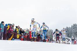 29.01.2023, Les Rousses, France (FRA): Emma Ribom (SWE), Johanna Matintalo (FIN), Rosie Brennan (USA), (l-r)  - FIS world cup cross-country, mass, Les Rousses (FRA). www.nordicfocus.com. © Thibaut/NordicFocus. Every downloaded picture is fee-liable.