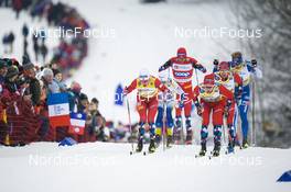 29.01.2023, Les Rousses, France (FRA): Johannes Hoesflot Klaebo (NOR), Didrik Toenseth (NOR), Sjur Roethe (NOR), (l-r)  - FIS world cup cross-country, mass, Les Rousses (FRA). www.nordicfocus.com. © Thibaut/NordicFocus. Every downloaded picture is fee-liable.