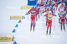 29.01.2023, Les Rousses, France (FRA): Paal Golberg (NOR), Didrik Toenseth (NOR), Johannes Hoesflot Klaebo (NOR), Hans Christer Holund (NOR), (l-r)  - FIS world cup cross-country, mass, Les Rousses (FRA). www.nordicfocus.com. © Thibaut/NordicFocus. Every downloaded picture is fee-liable.