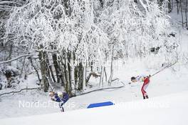 29.01.2023, Les Rousses, France (FRA): Hailey Swirbul (USA), Desiree Steiner (SUI), (l-r)  - FIS world cup cross-country, mass, Les Rousses (FRA). www.nordicfocus.com. © Thibaut/NordicFocus. Every downloaded picture is fee-liable.