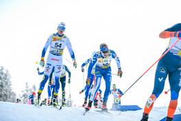 29.01.2023, Les Rousses, France (FRA): Oskar Svensson (SWE), Ville Ahonen (FIN), (l-r)  - FIS world cup cross-country, mass, Les Rousses (FRA). www.nordicfocus.com. © Authamayou/NordicFocus. Every downloaded picture is fee-liable.